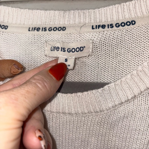 Life Is Good Striped Crewneck Sweater Small White Navy Sun Graphic - Picture 3 of 6
